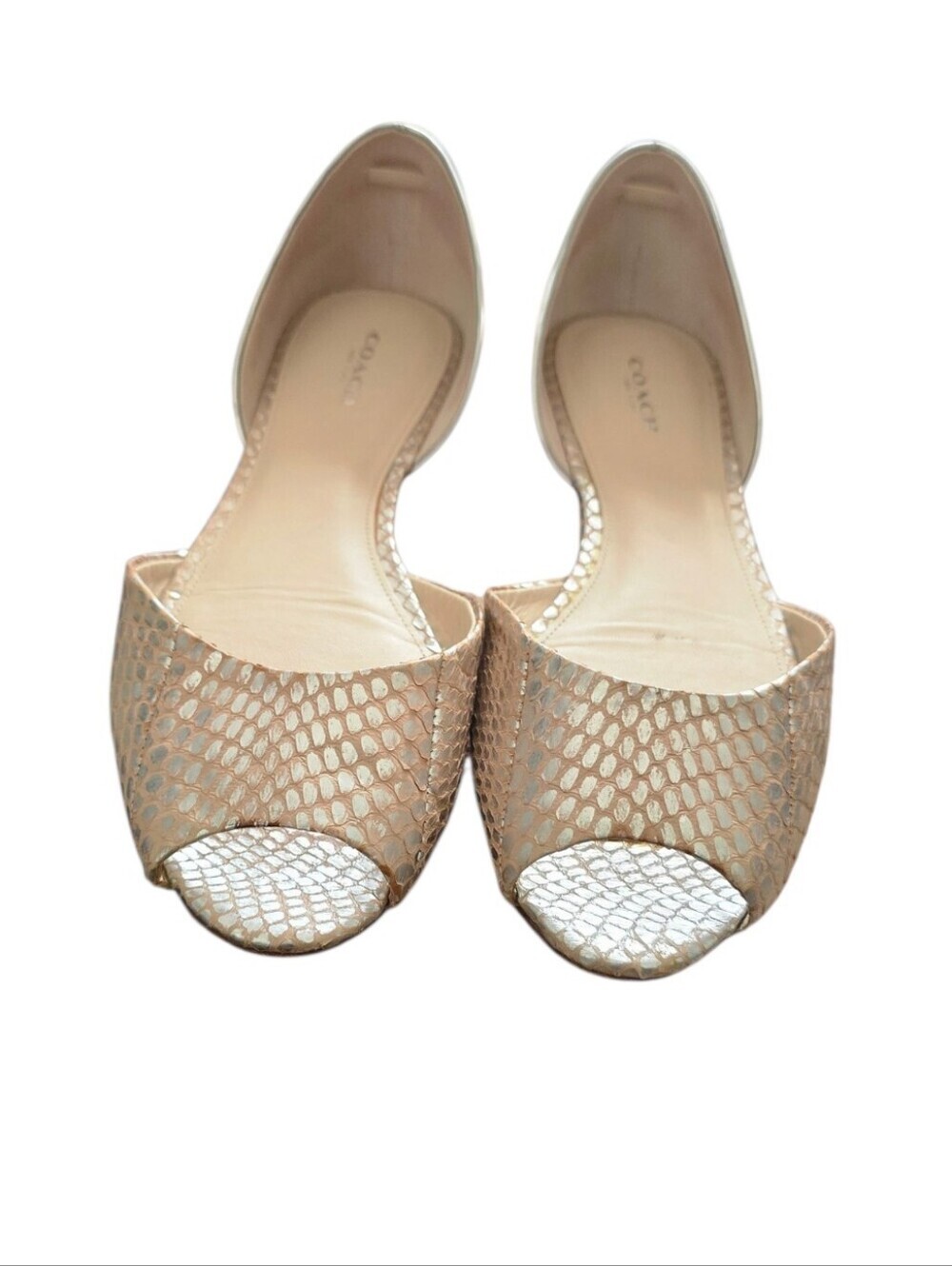 Coach Metallic Gold Snakeskin Peep-Toe Flats Size 9.5 - Picture 4 of 7